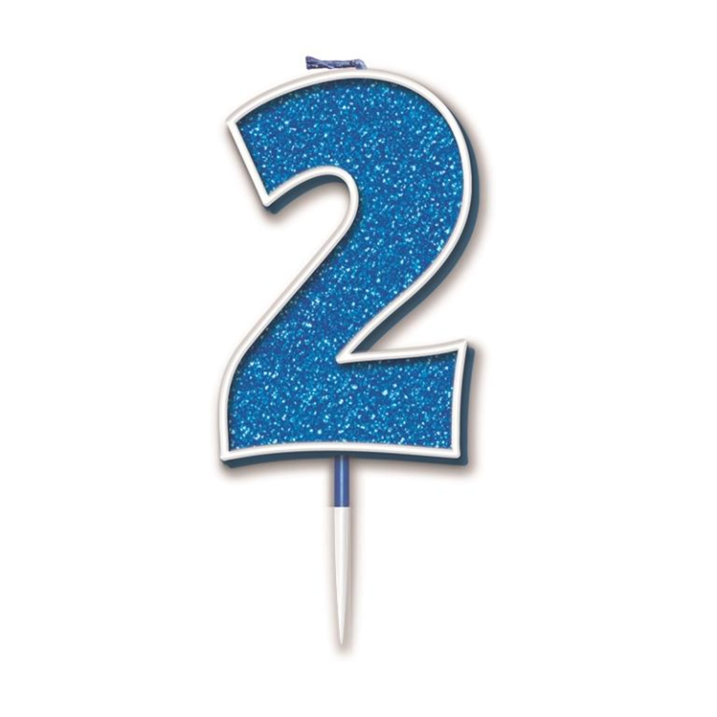 Oaktree Candle 7.5cm Glitter Numeral #2 Blue