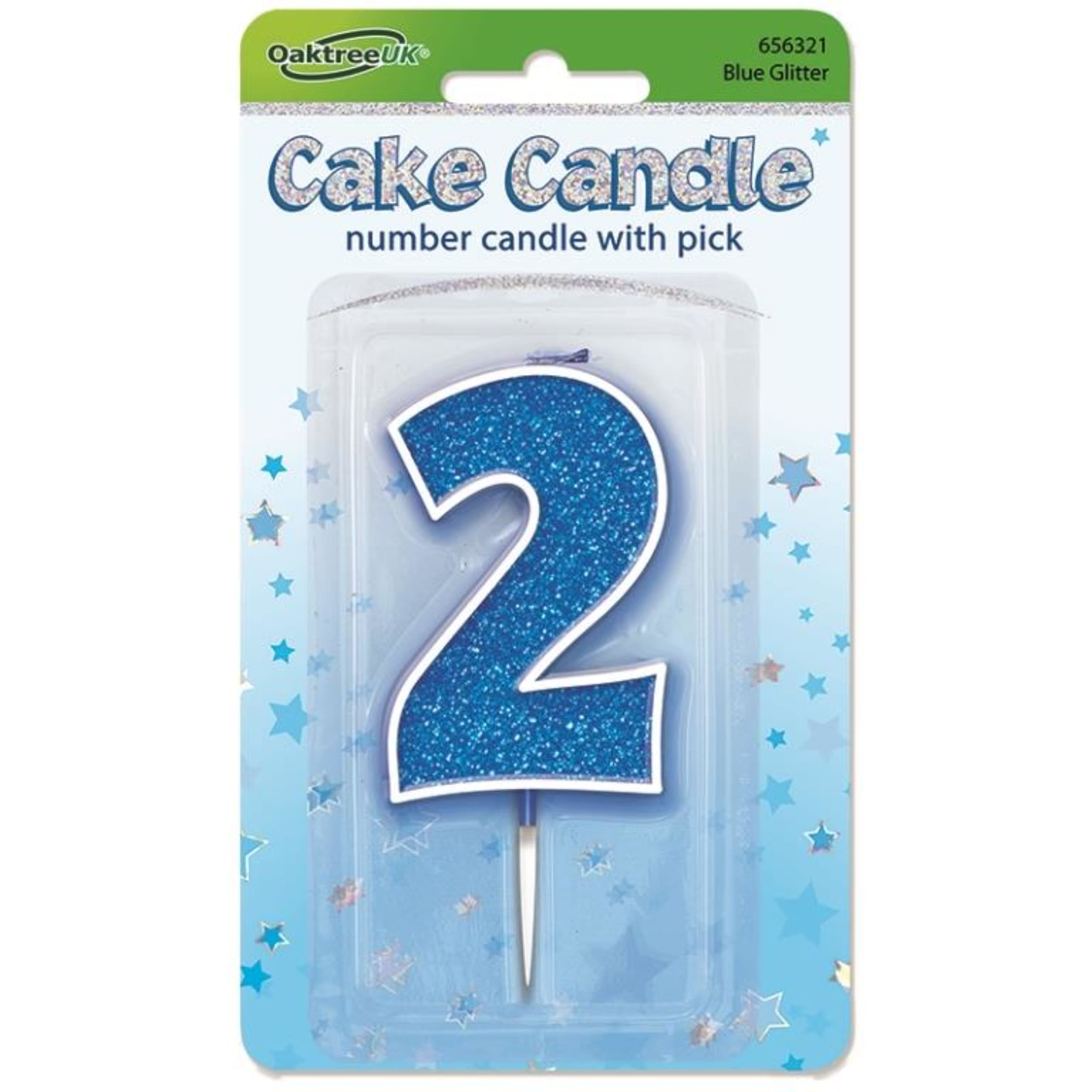 Oaktree Candle 7.5cm Glitter Numeral #2 Blue