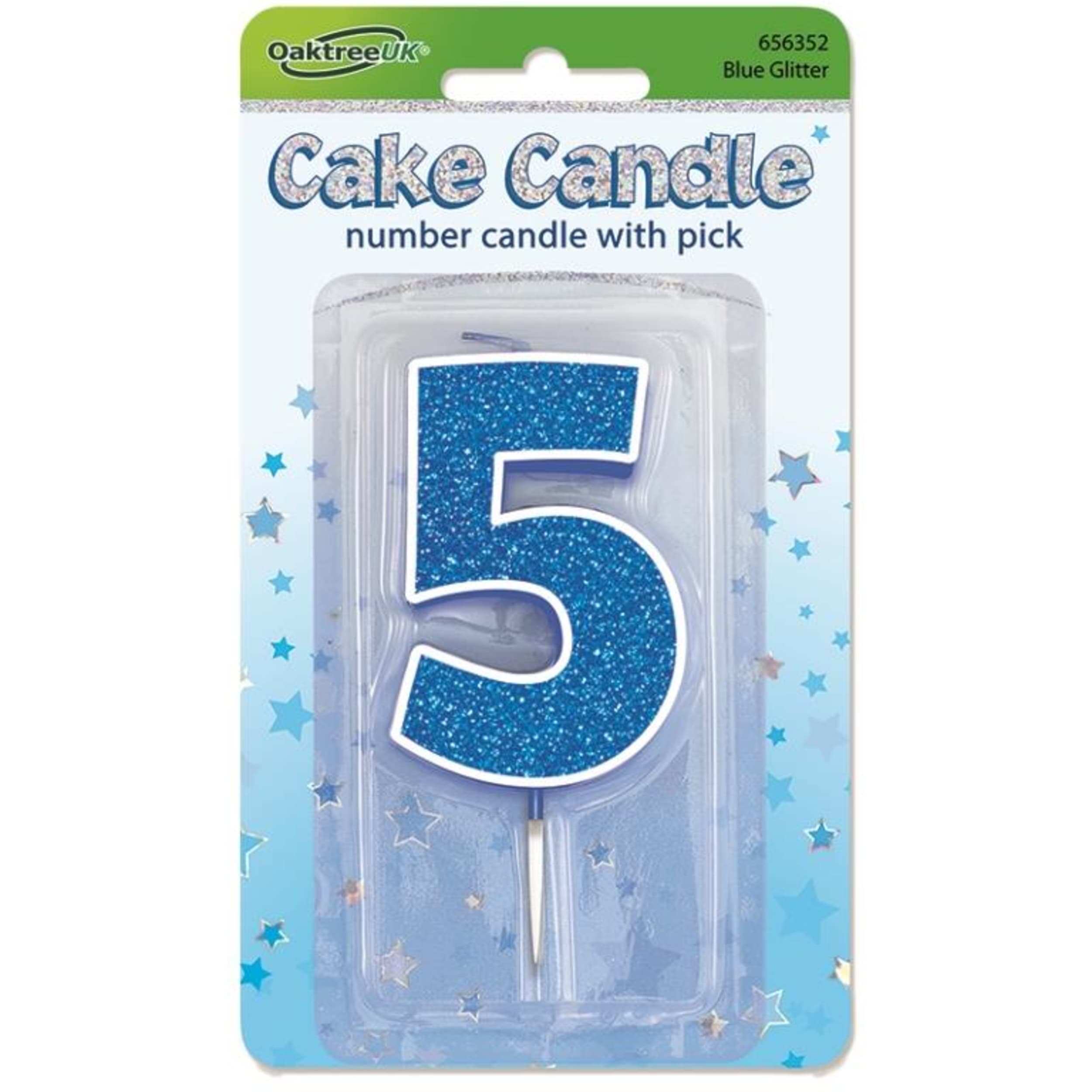 Oaktree Candle 7.5cm Glitter Numeral #5 Blue