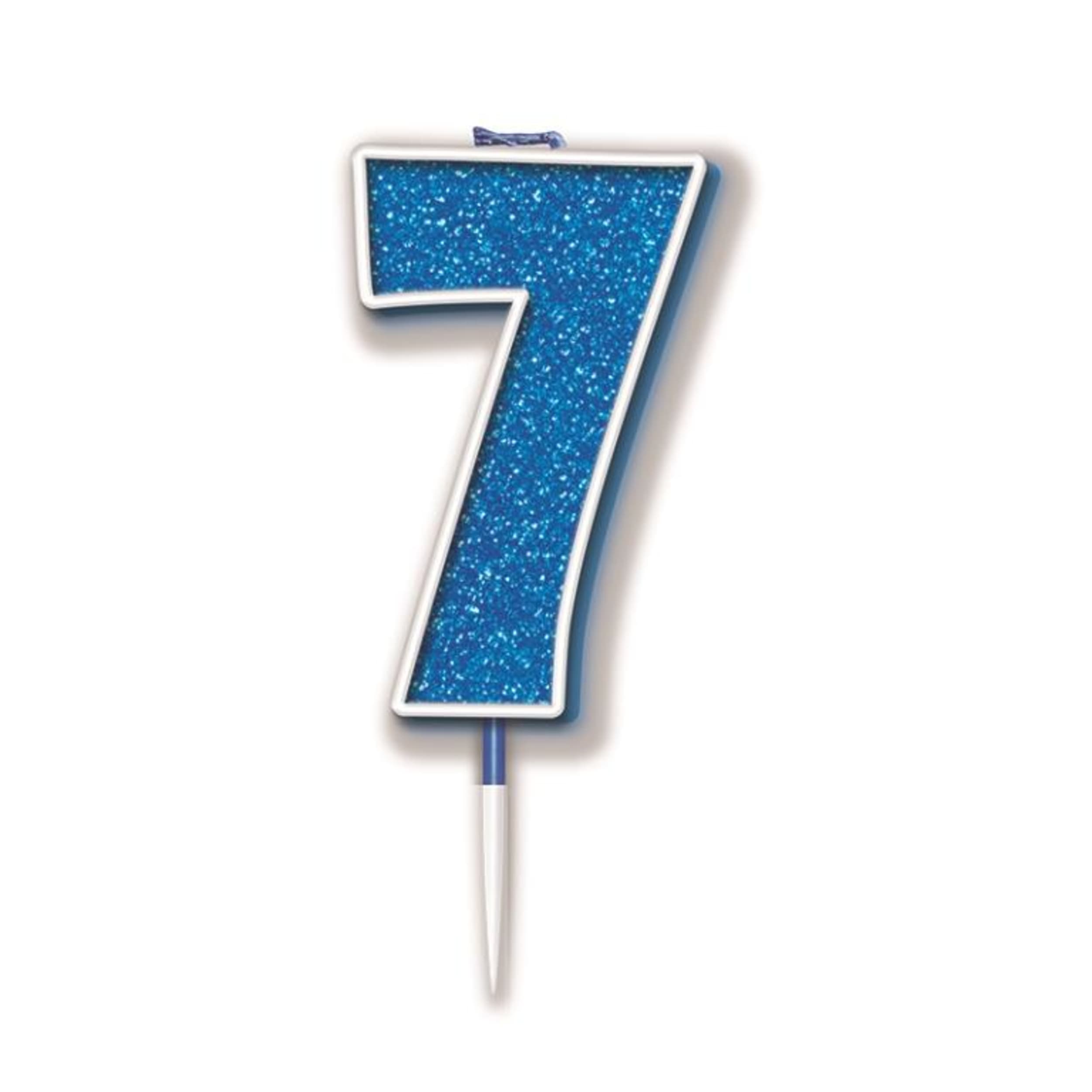 Oaktree Candle 7.5cm Glitter Numeral #7 Blue