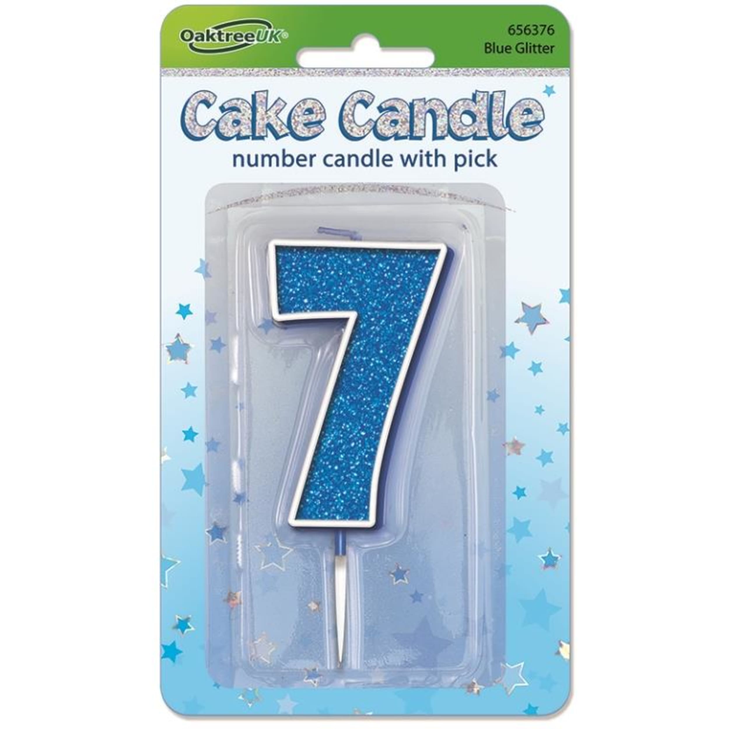 Oaktree Candle 7.5cm Glitter Numeral #7 Blue