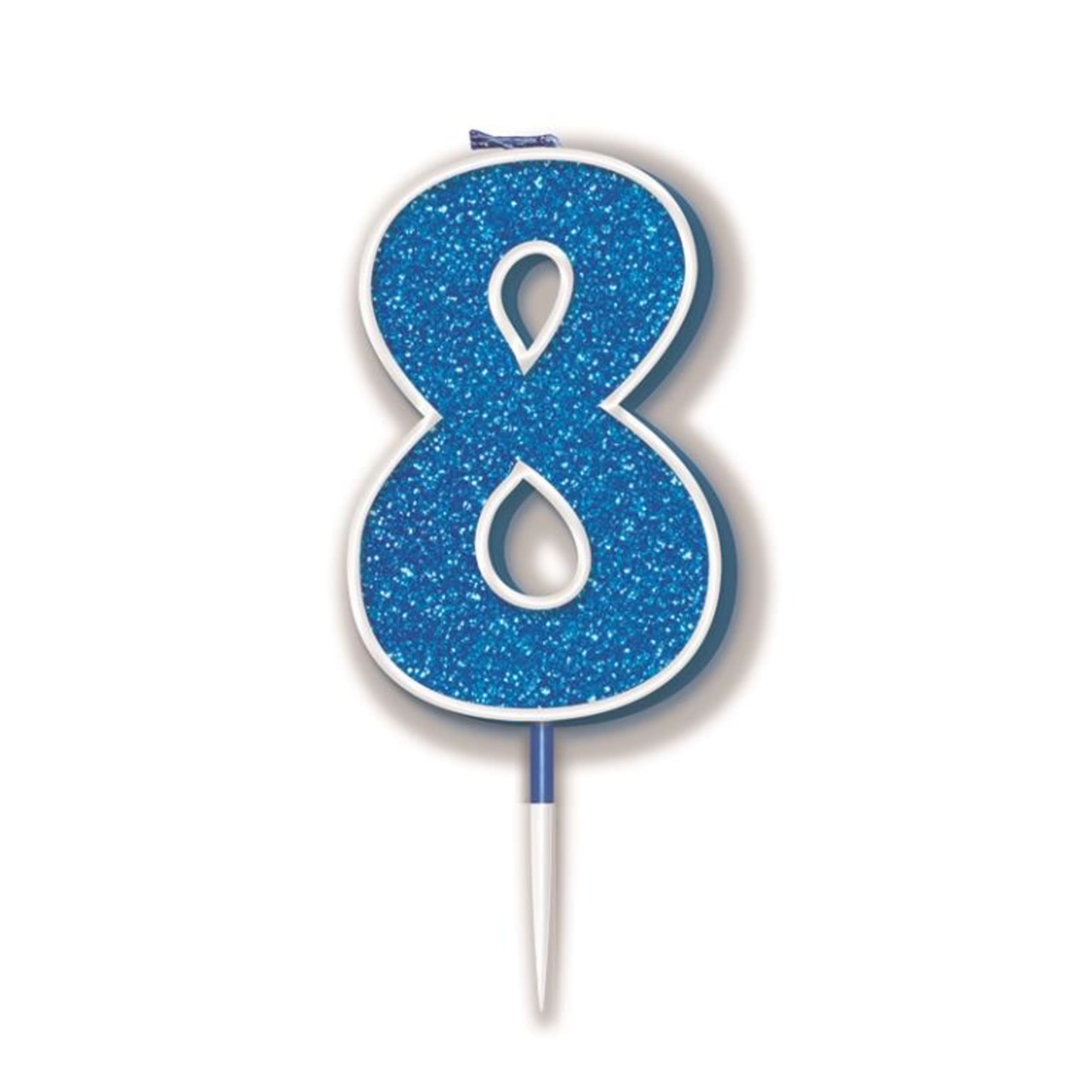 Oaktree Candle 7.5cm Glitter Numeral #8 Blue