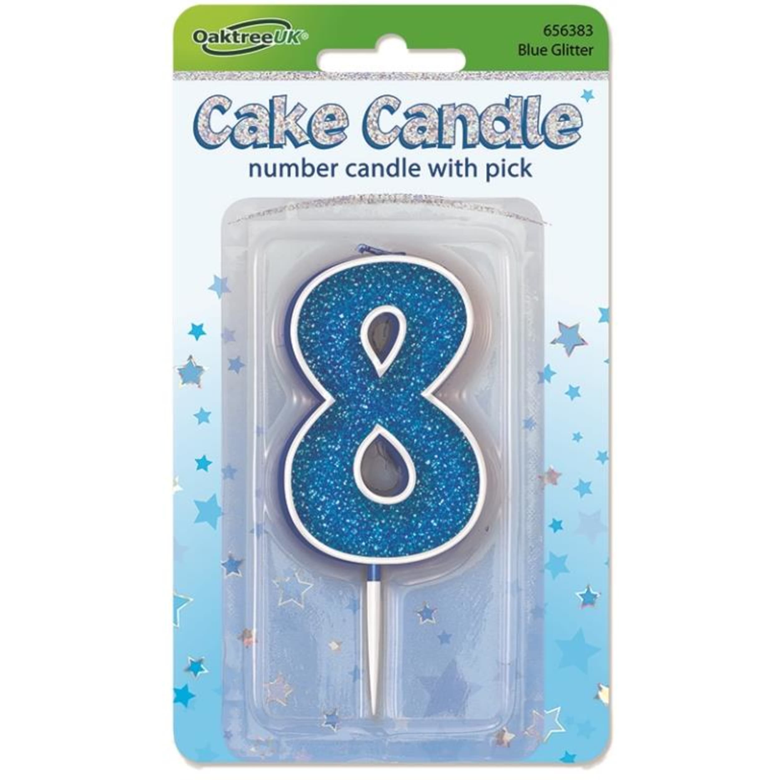 Oaktree Candle 7.5cm Glitter Numeral #8 Blue