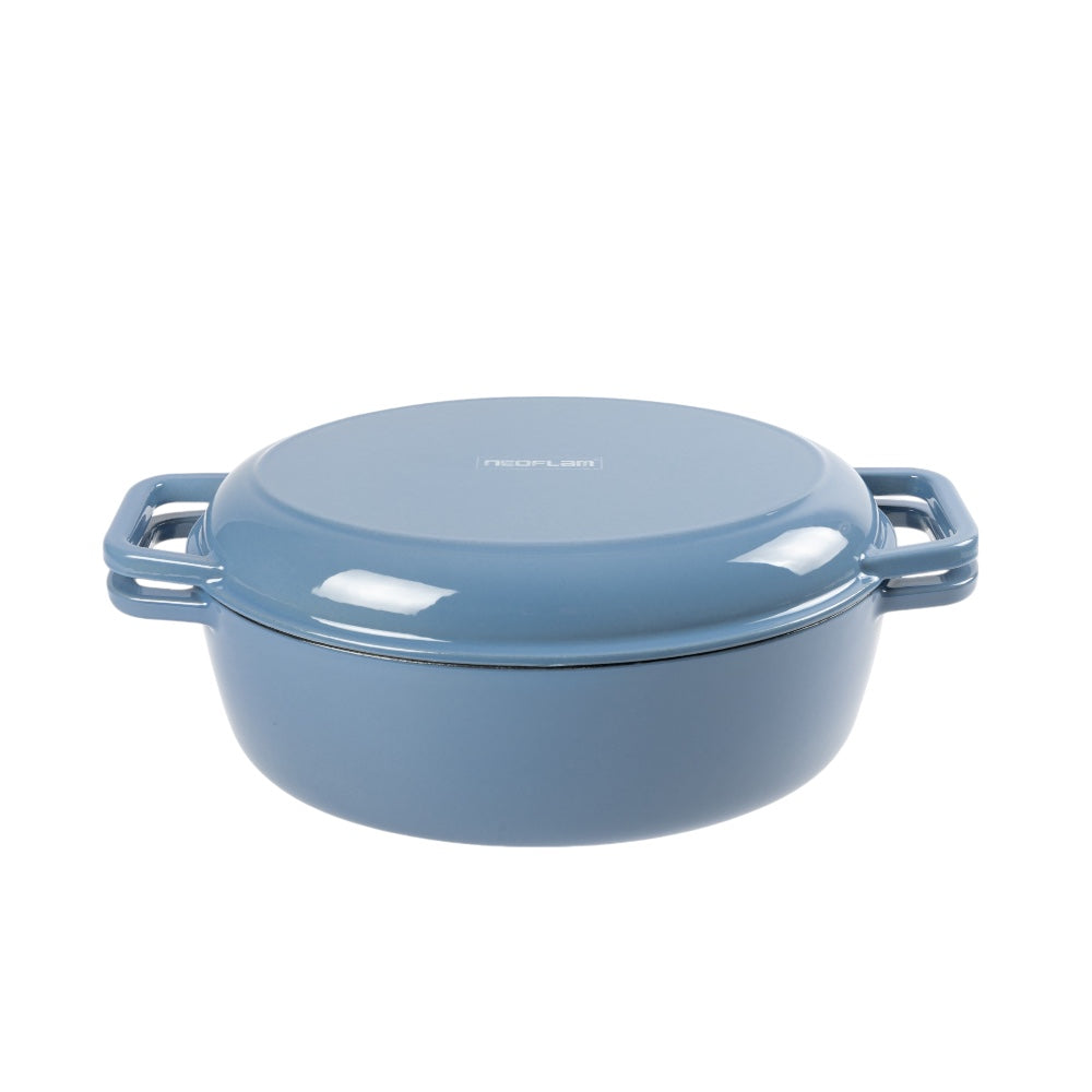 Neoflam Cast Iron Oval With Roaster Lid 2-Piece Set 6.2L Blue