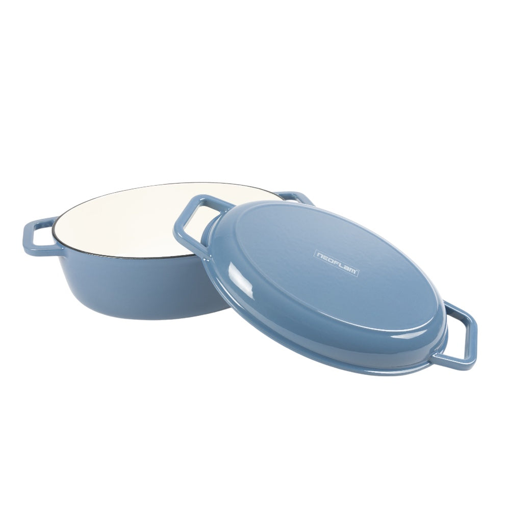 Neoflam Cast Iron Oval With Roaster Lid 2-Piece Set 6.2L Blue