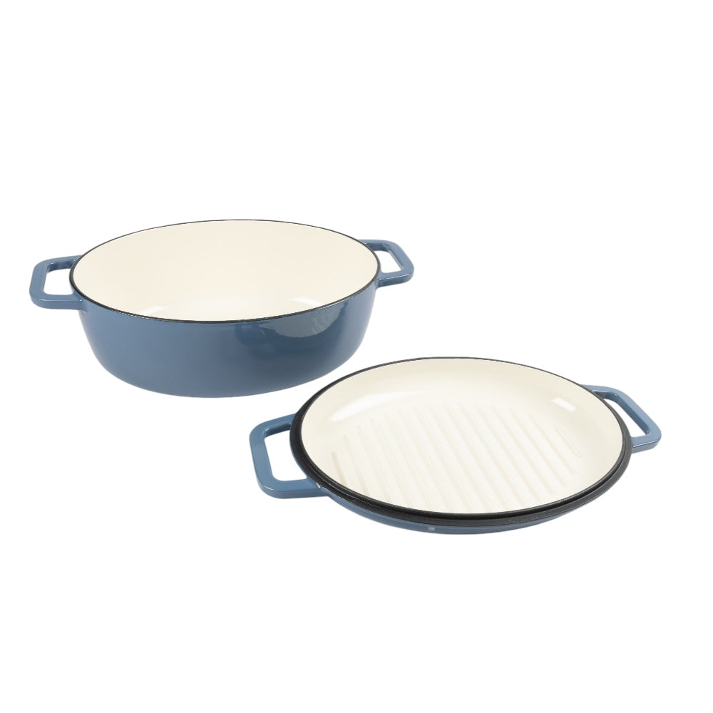 Neoflam Cast Iron Oval With Roaster Lid 2-Piece Set 6.2L Blue