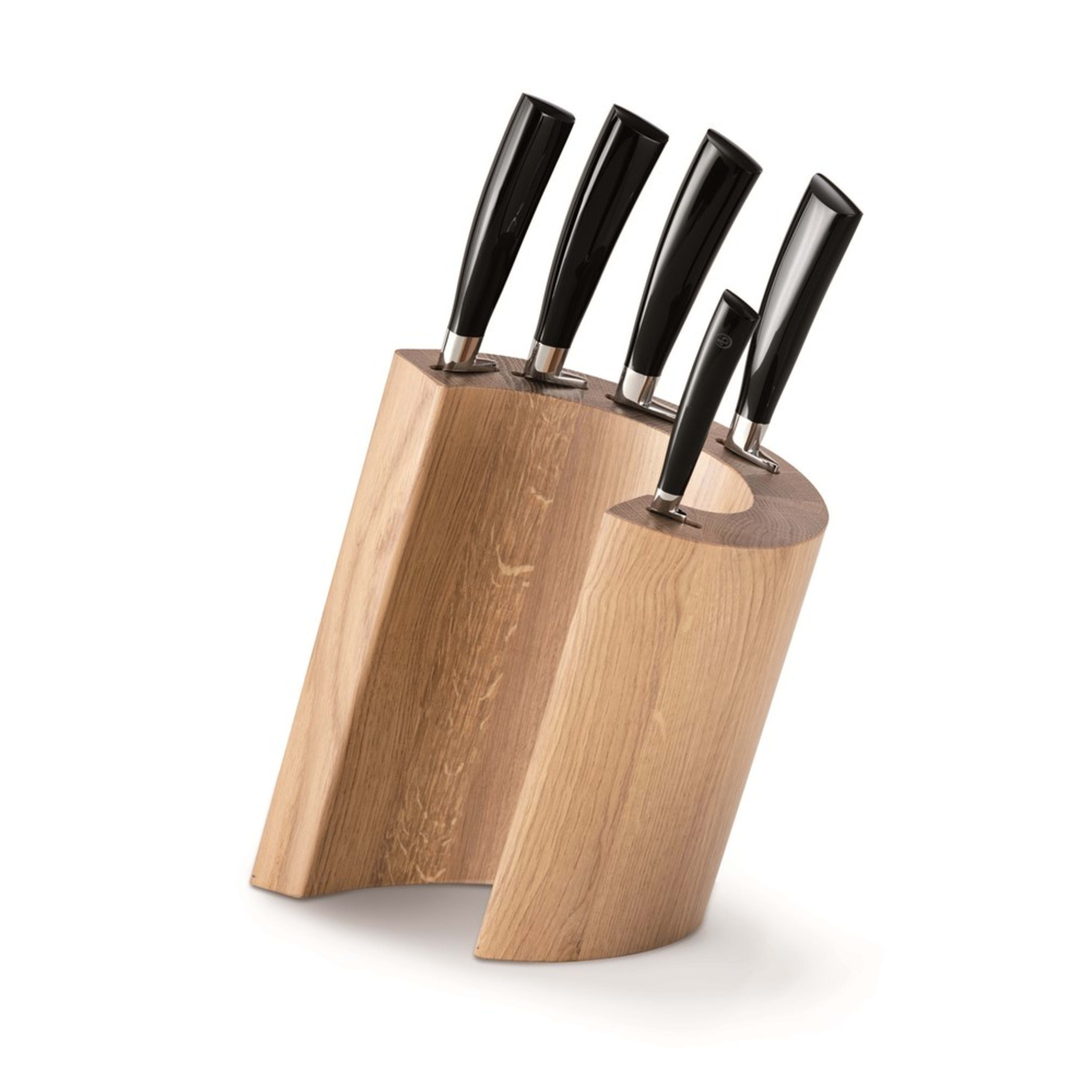 Del Ben 5 Piece Black Handle Knife Set with Oak Block