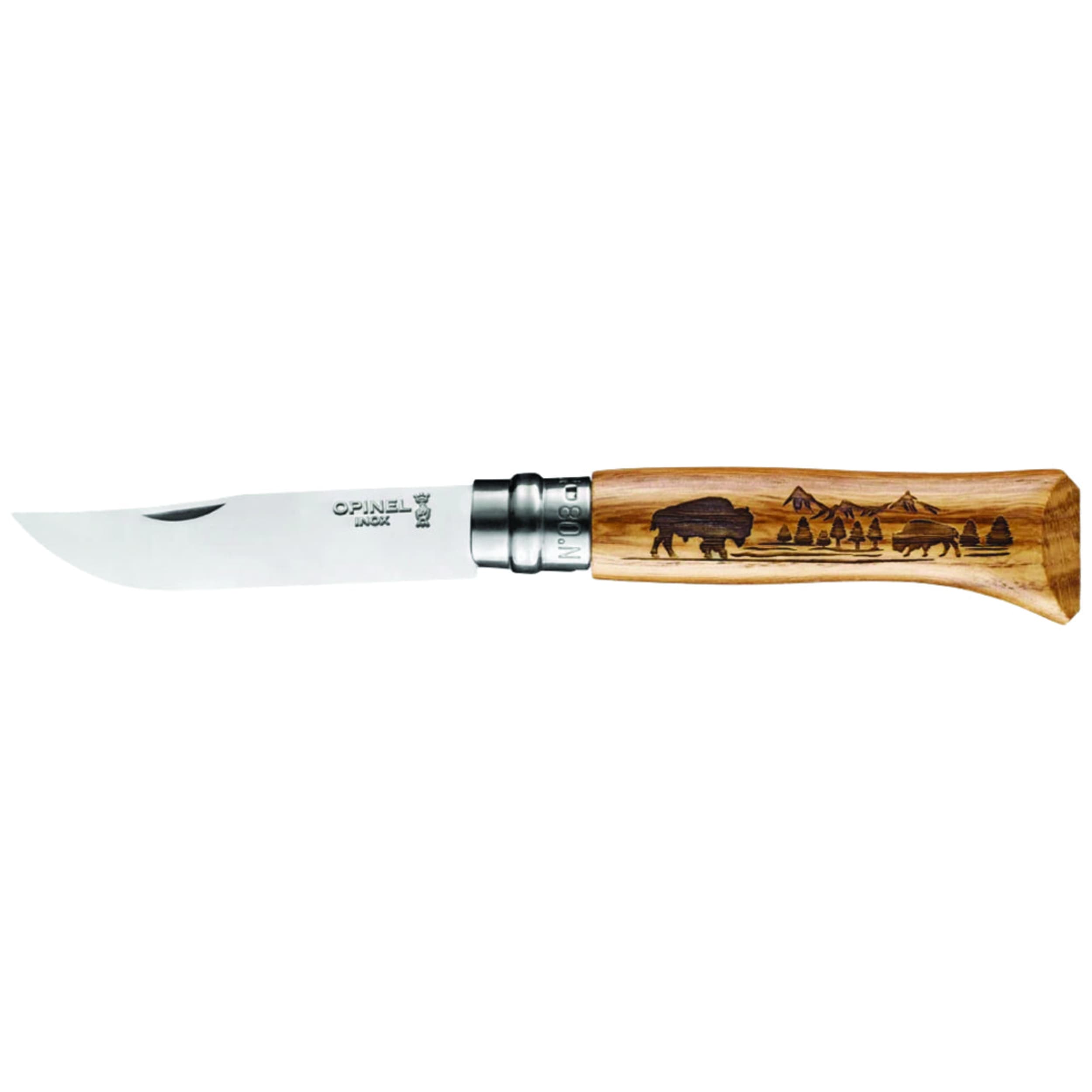 Opinel Animalia No.08 Engraved Oak Folding Knife Buffalo