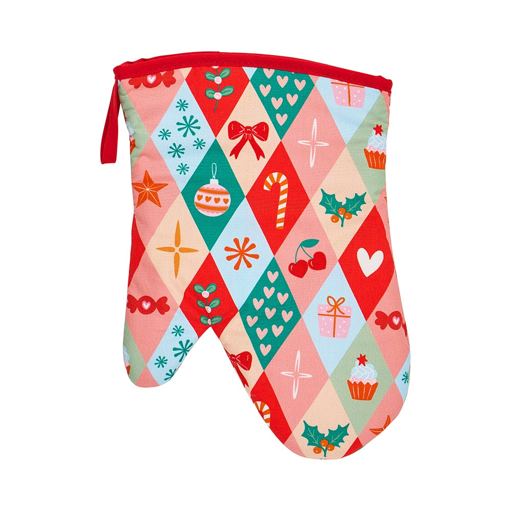 Annabel Trends Cotton Oven Mitt Single Christmas Harlequin