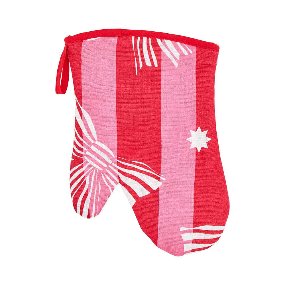 Annabel Trends Linen Cotton Oven Mitt Single Red Pink Bow