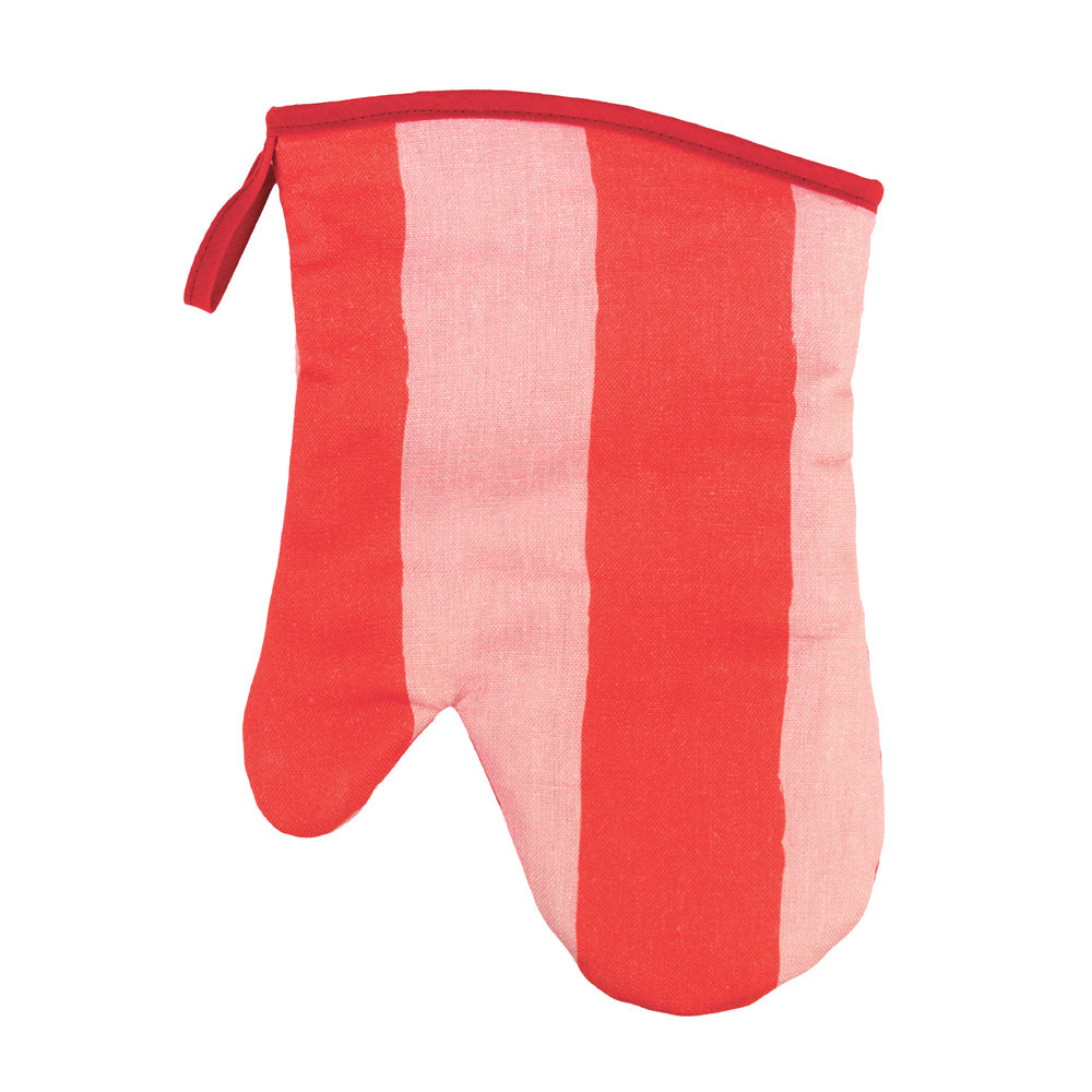 Annabel Trends Linen Oven Mitt Single Red Stripe
