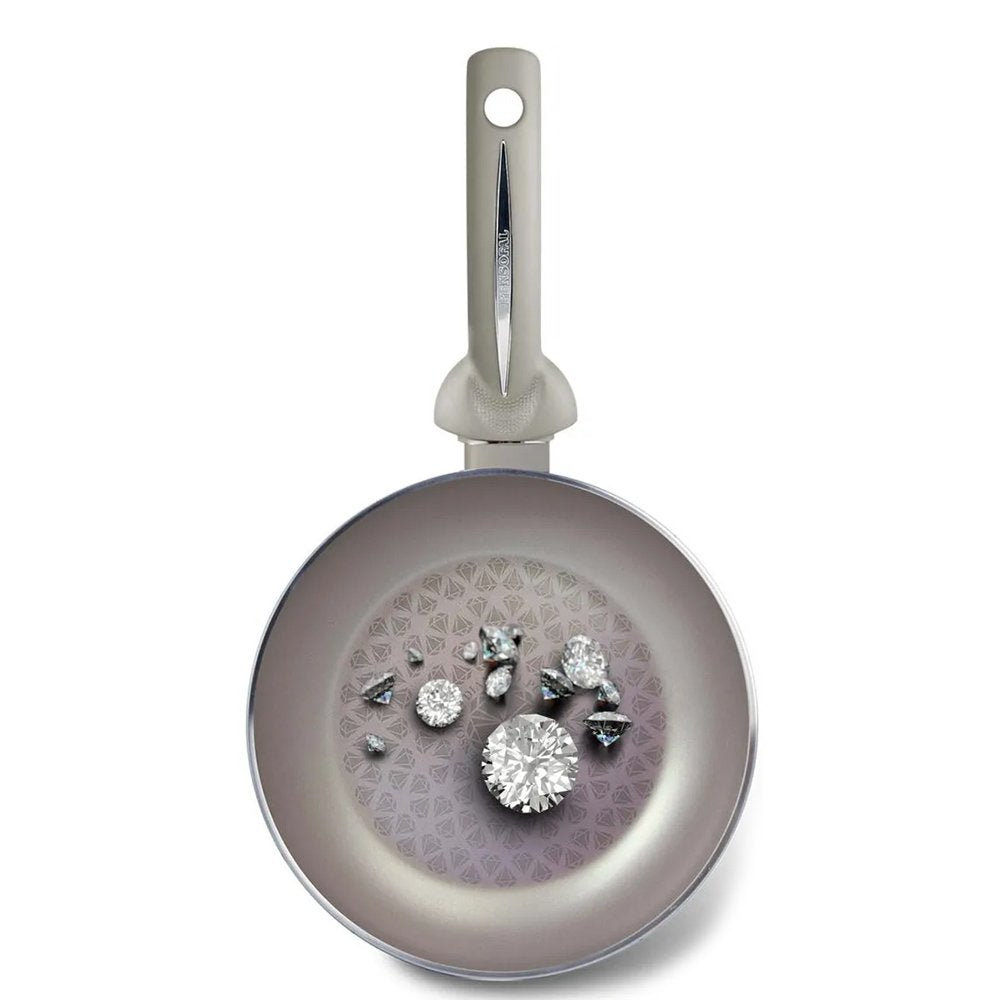 Pensofal 9pc Set, 2 Frypans, PastasiBaby/Family, Saucepan, GlassLids, Pearl White