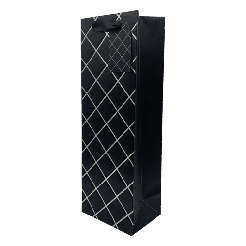 Black With Silver Diamonds Gift Bottle Bag (Pack Of 12)