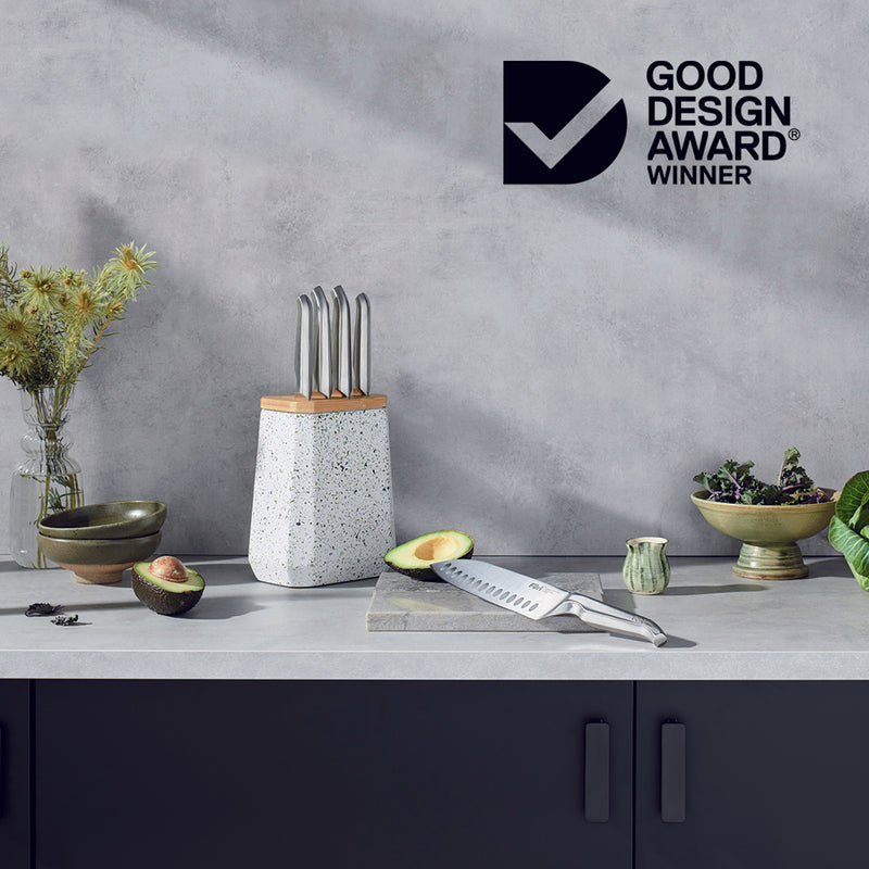 Furi Radial Stone 5 Piece Knife Block Set - Olive Terrazzo