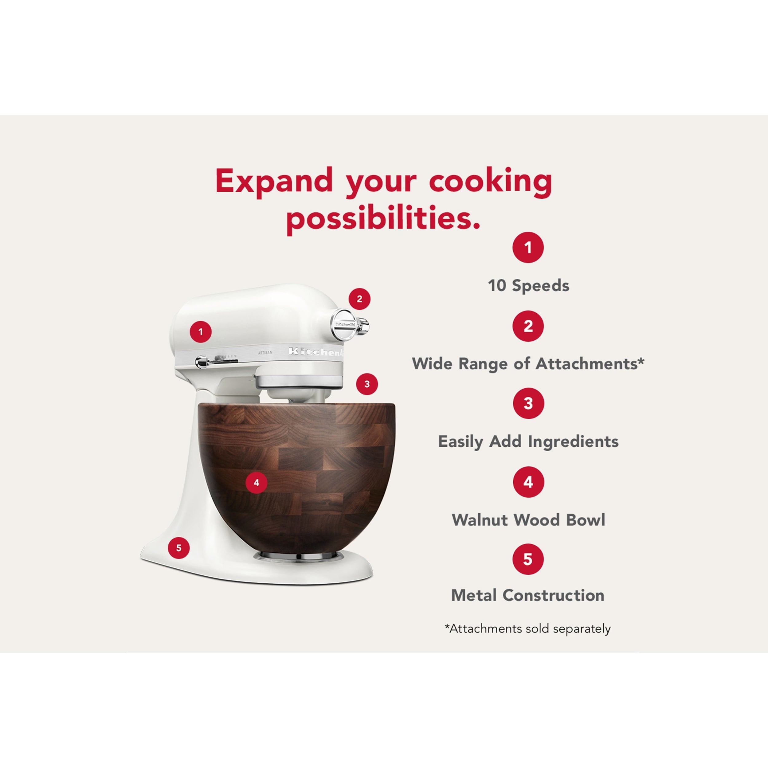 KitchenAid Artisan Tilt-Head Stand Mixer with Walnut Wood Bowl KSM156
