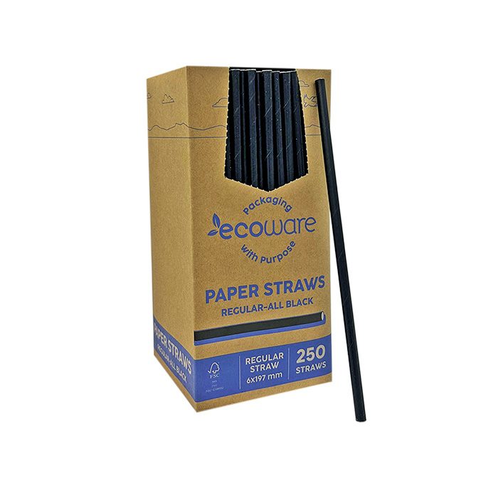 ecoware Paper Straw Regular All Black (Carton of 2500)