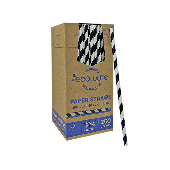 ecoware Paper Straw Regular Black Stripe (Carton of 2500)
