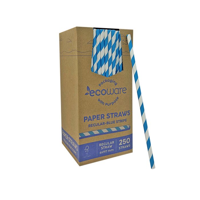 ecoware Paper Straw Regular Blue Stripe (Carton of 2500)