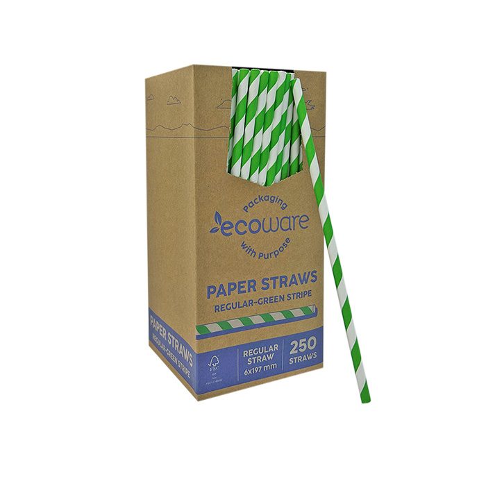 ecoware Paper Straw Regular Green Stripe (Carton of 2500)