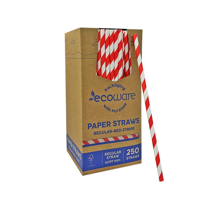 ecoware Paper Straw Regular Red Stripe (Carton of 2500)