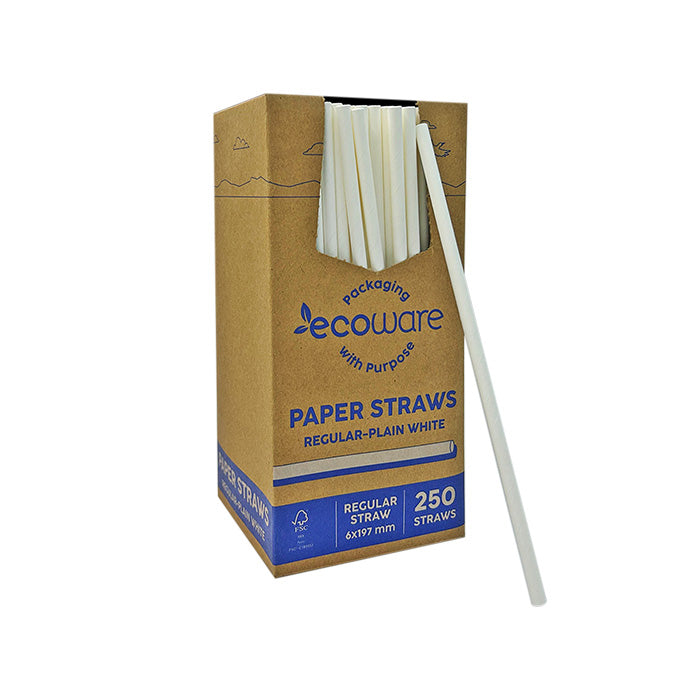 ecoware Paper Straw Regular Plain White (Carton of 2500)