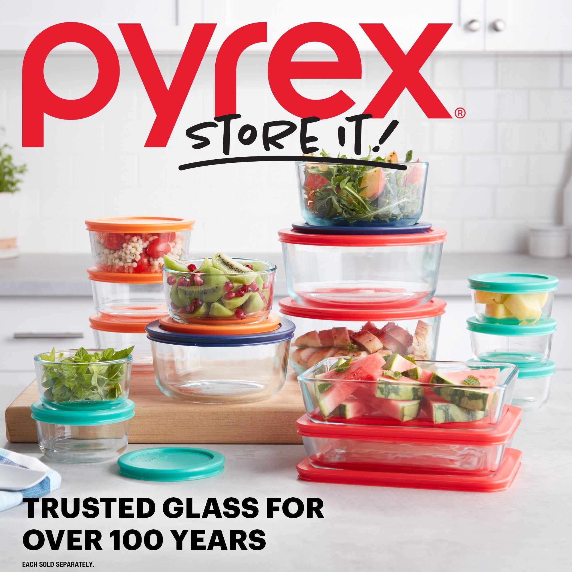 Pyrex Glass Round Container - Red (946mL)