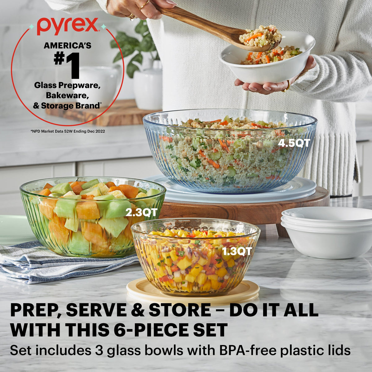 Pyrex Colors Sculptured 6 Piece Bowl Set (Yellow & Green & Blue)