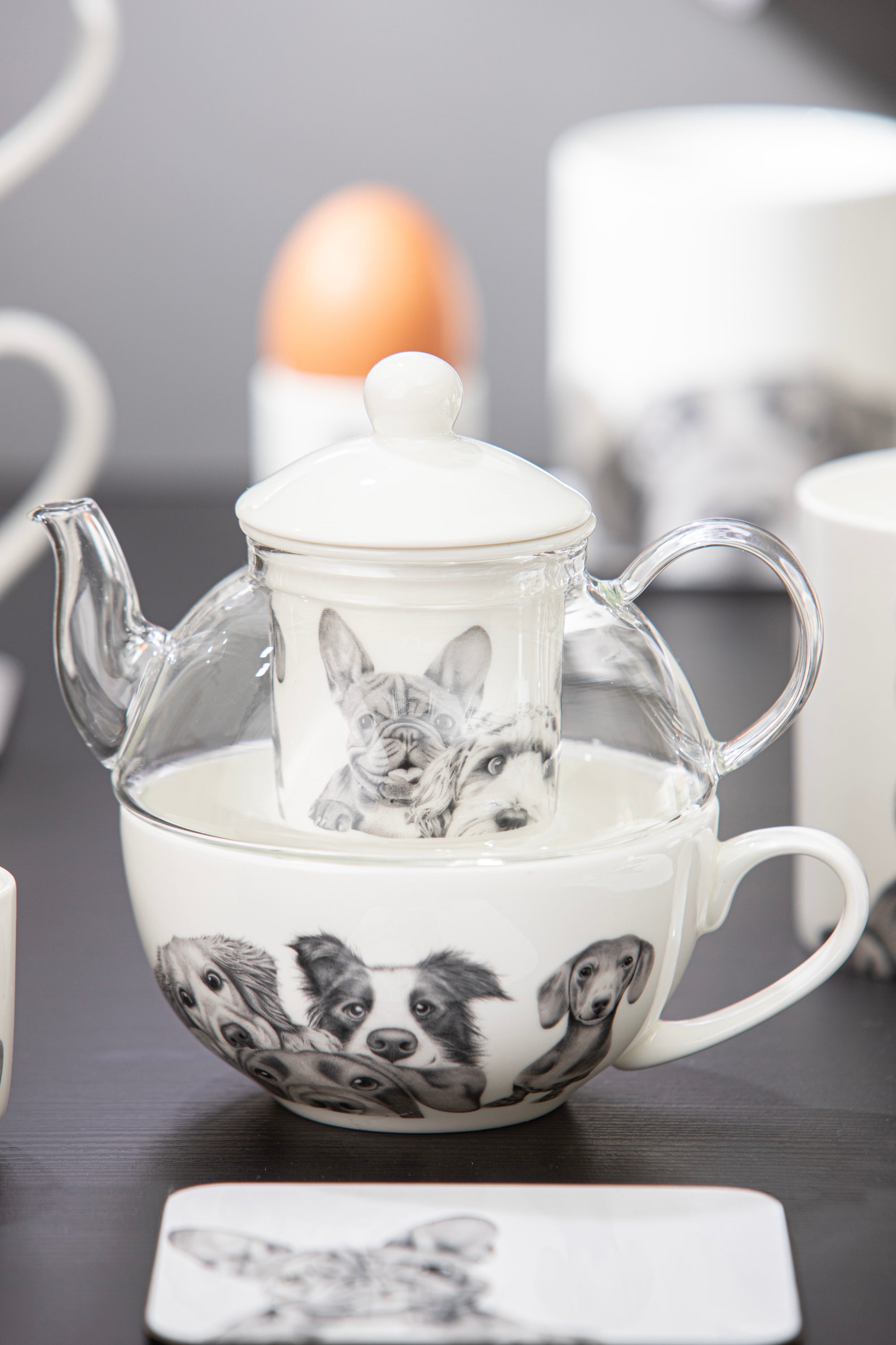 Ashdene Peeking Pups Glass Top Tea For One