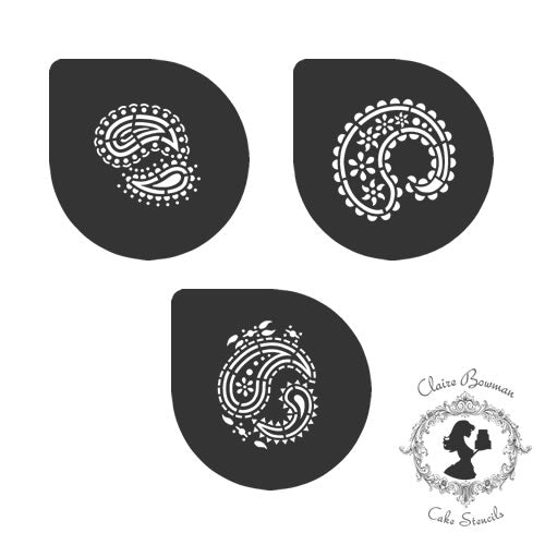 Claire Bowman Cake Lace Perfect Paisley Pattern Stencil 3 Piece