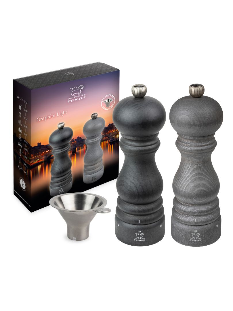 Paris Graphite Light u'Select Salt & Pepper Mill Duo with Stainless Steel Funnel - 18cm