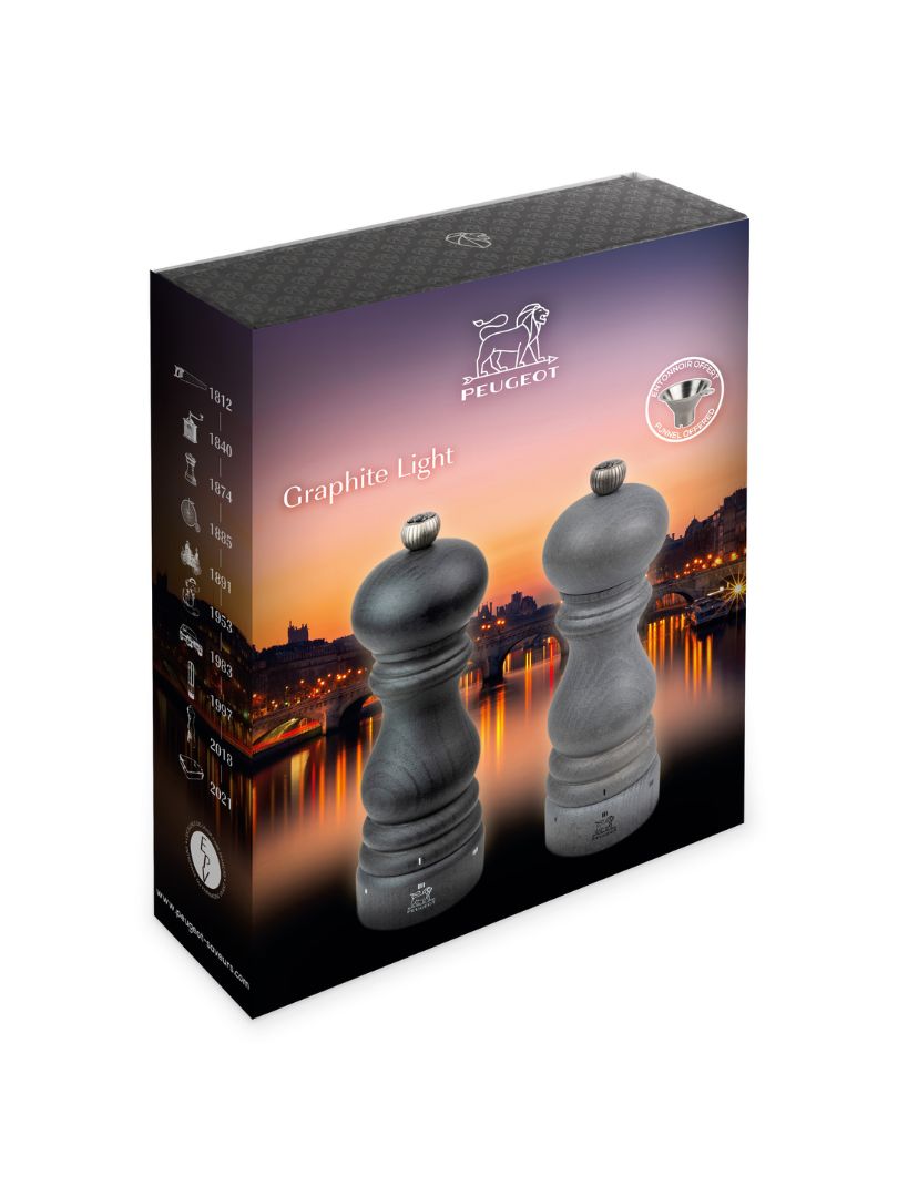 Paris Graphite Light u'Select Salt & Pepper Mill Duo with Stainless Steel Funnel - 18cm