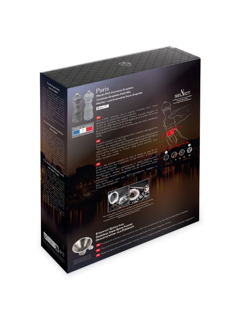 Paris Graphite Light u'Select Salt & Pepper Mill Duo with Stainless Steel Funnel - 18cm