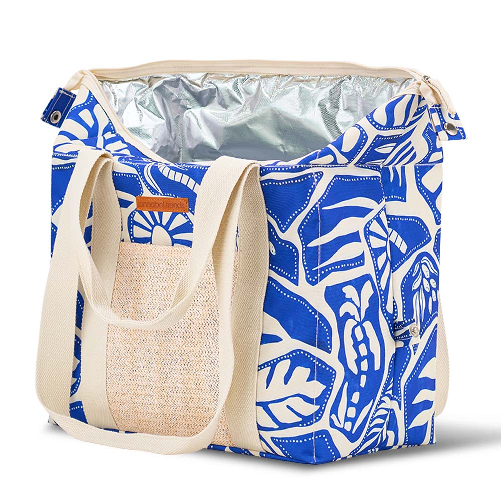 Annabel Trends Picnic Cooler Bag Box Rattan Detail Blue Oasis