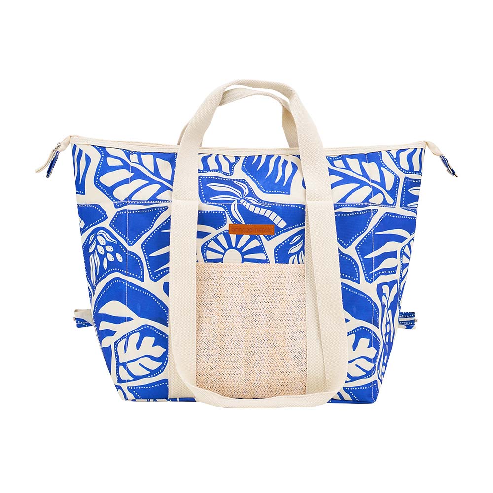 Annabel Trends Picnic Cooler Bag Box Rattan Detail Blue Oasis