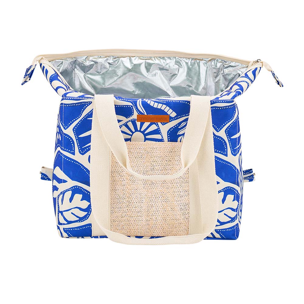 Annabel Trends Picnic Cooler Bag Box Rattan Detail Blue Oasis