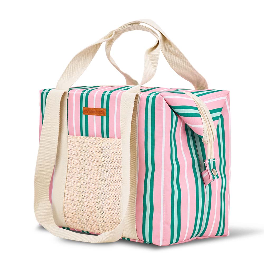 Annabel Trends Picnic Cooler Bag Box Rattan Detail Blue Oasis