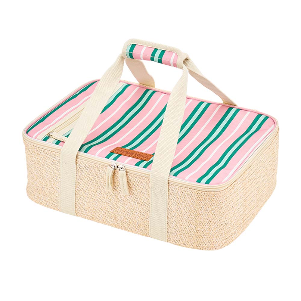 Annabel Trends Picnic Make & Take Bag Rattan Detail Pink & Green Stripe