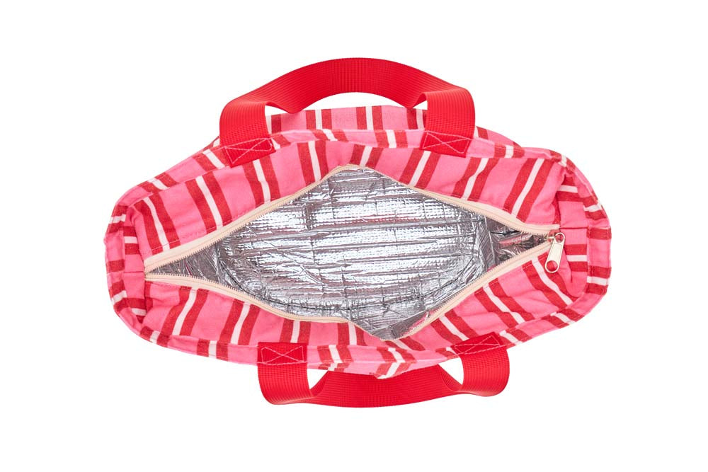 Annabel Trends Picnic Lunch Bag Wicker Red & Pink Stripe