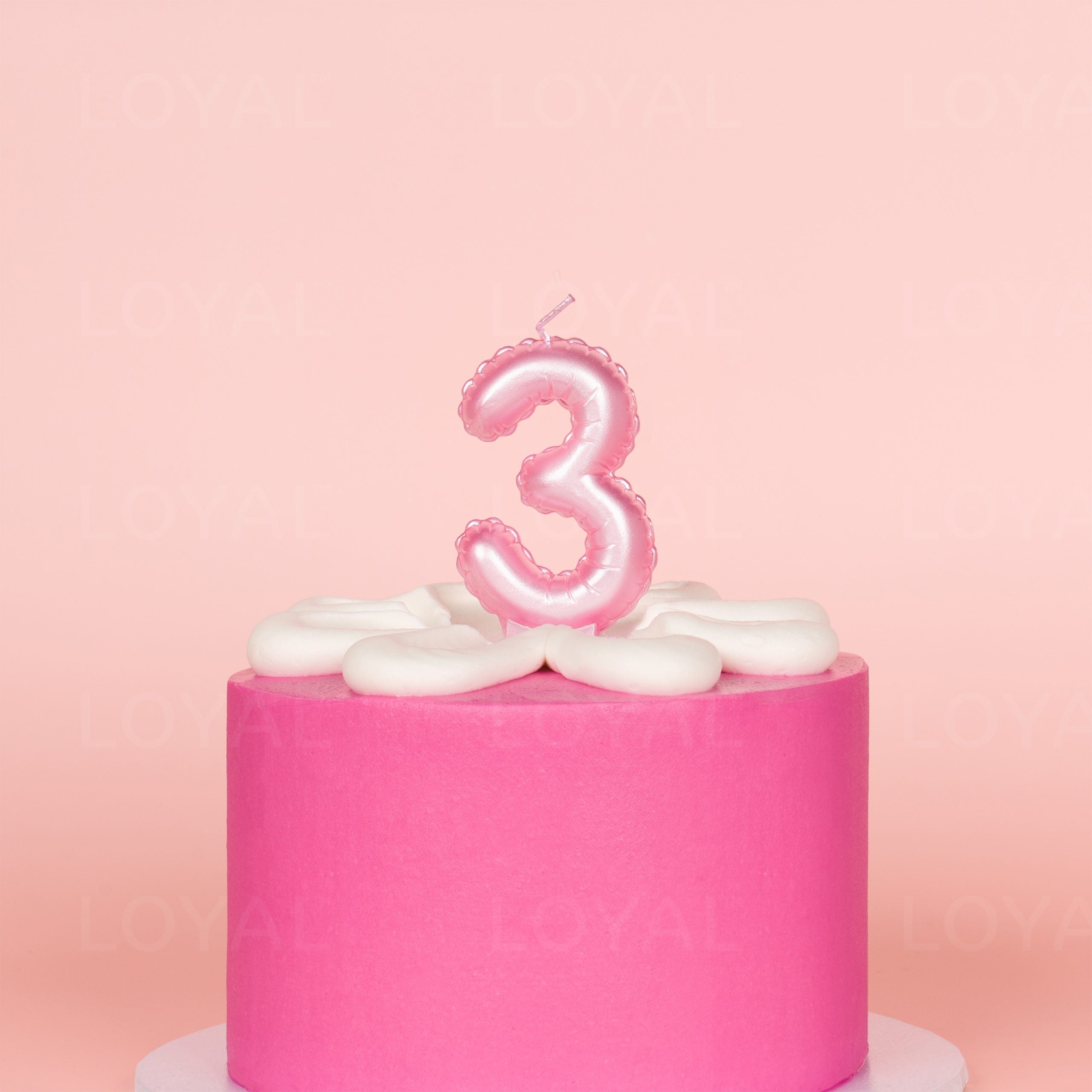 LOYAL Balloon Number "3" Candle - Metallic Pink