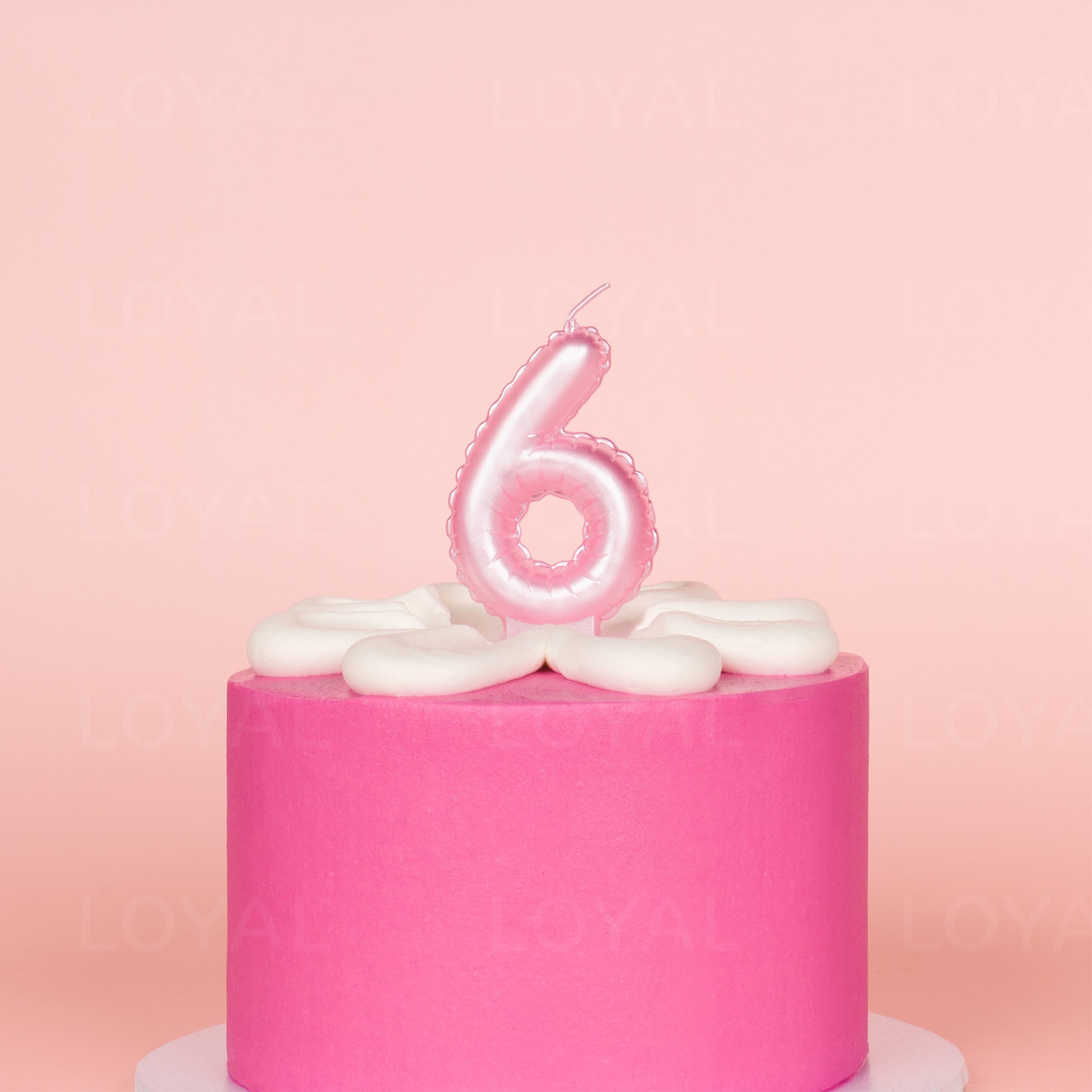 LOYAL Balloon Number "6" Candle - Metallic Pink