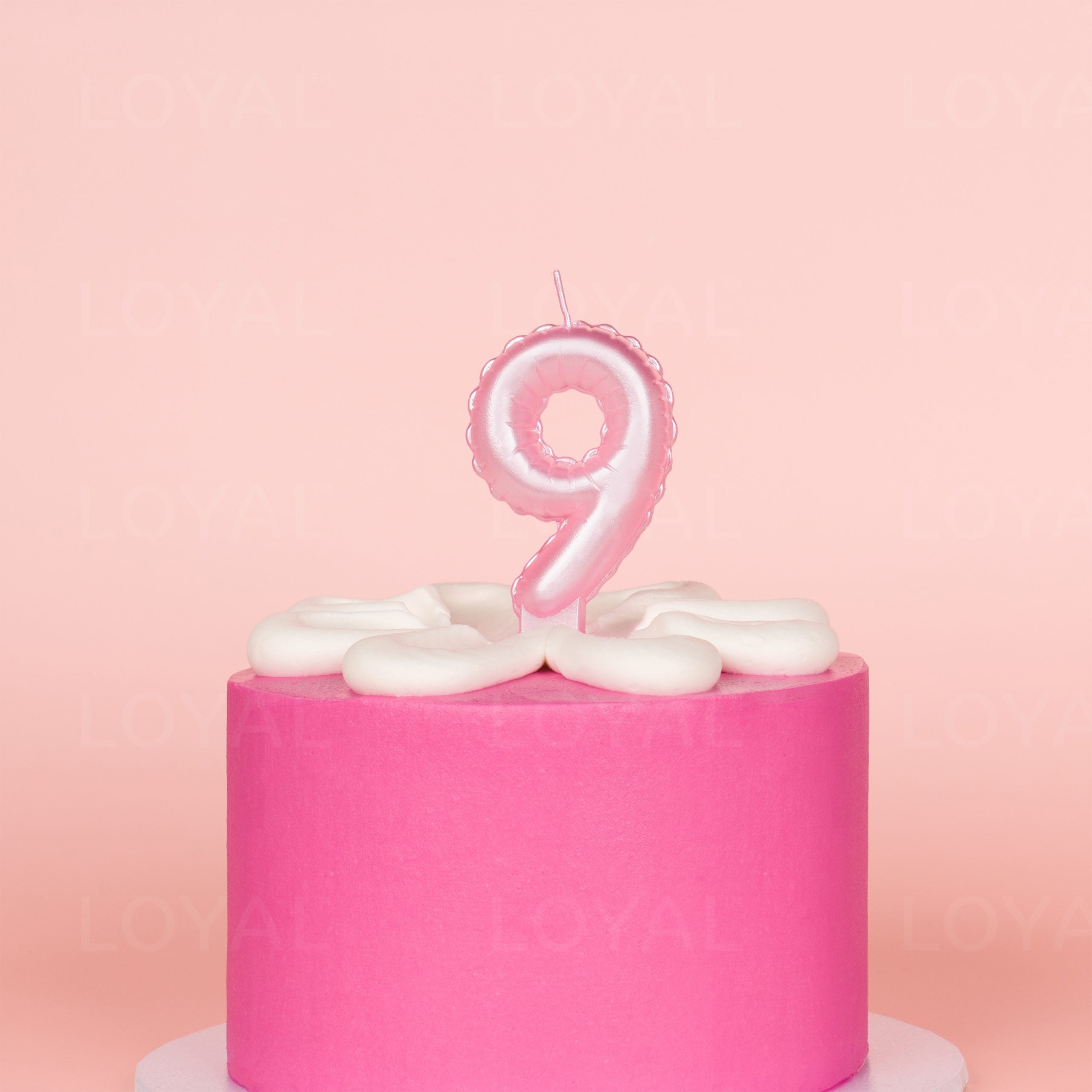 LOYAL Balloon Number "9" Candle - Metallic Pink