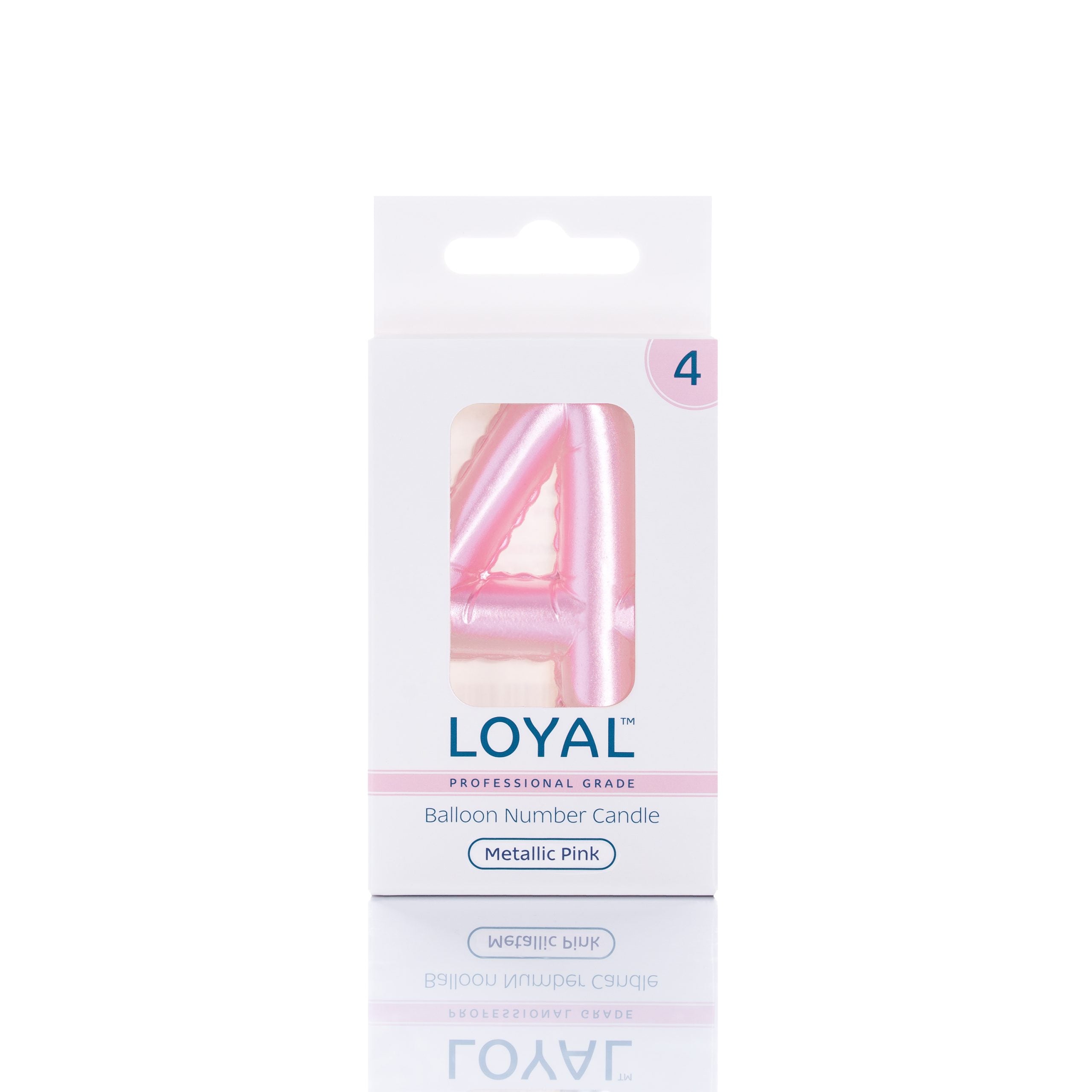 LOYAL Balloon Number "4" Candle - Metallic Pink
