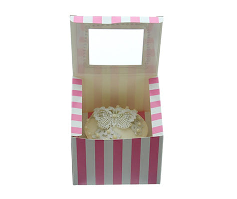 Bake Group Pink & White Stripe Cupcake Box with PVC Window Single