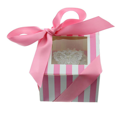 Bake Group Pink & White Stripe Cupcake Box with PVC Window Single