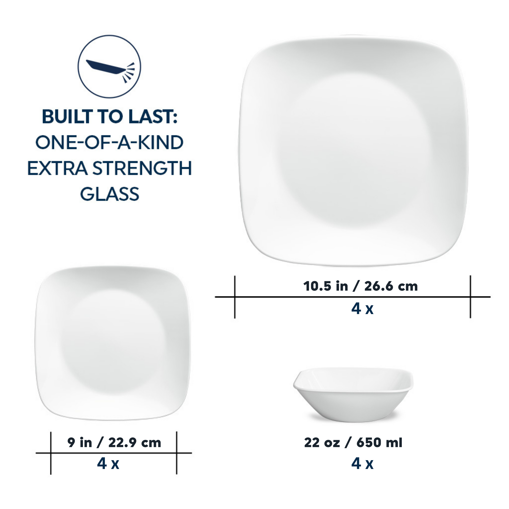 Corelle Pure White 12 Piece Dinner Square Set
