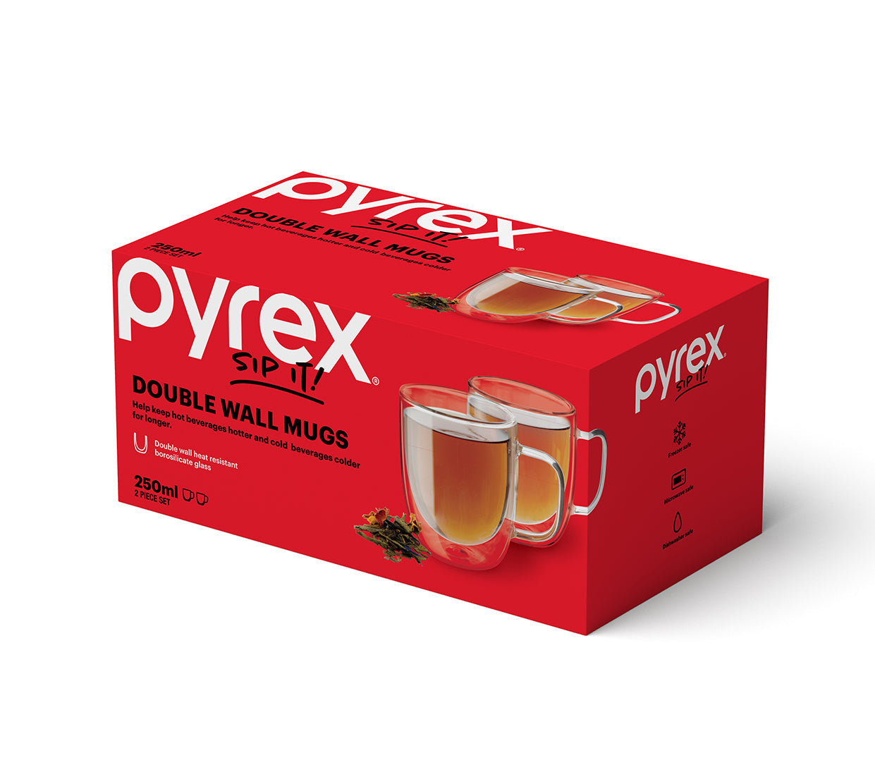 Pyrex Double Wall Mug 250mL - 2 Pack