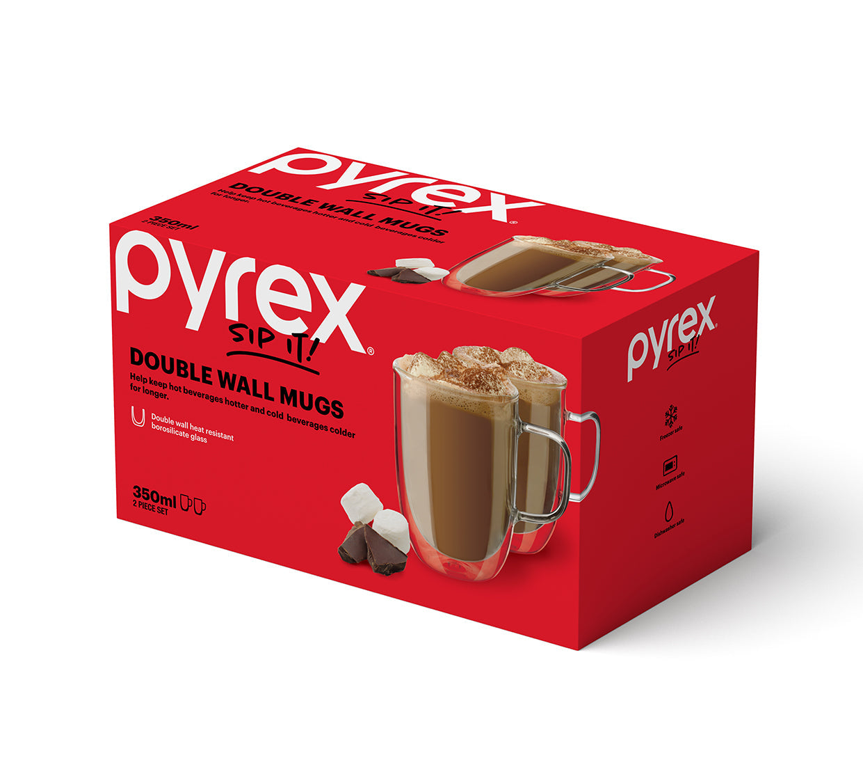Pyrex Double Wall Mug 350mL - 2 Pack