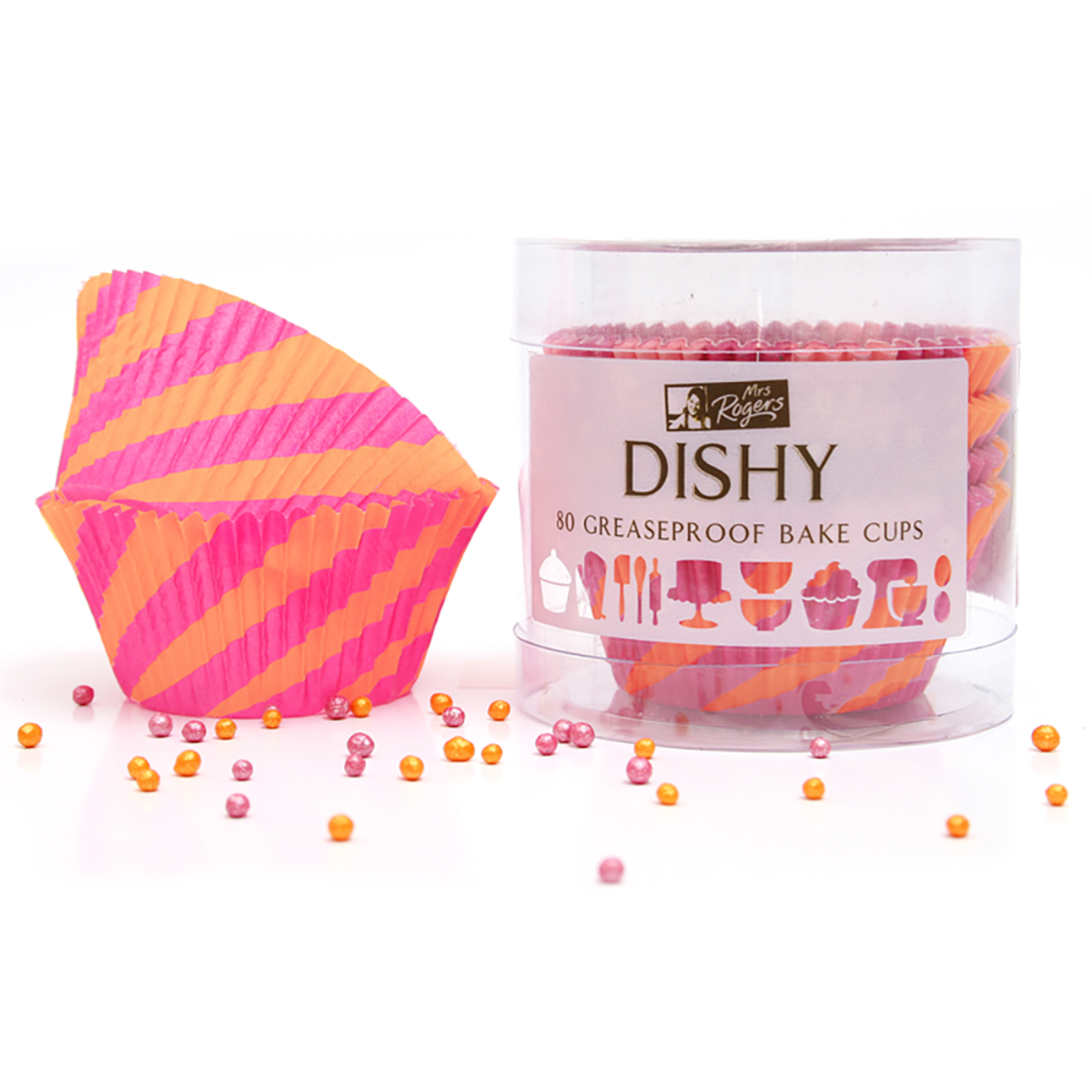 G&S Bake Cups Pack of 80 – Stripe Orange & Pink