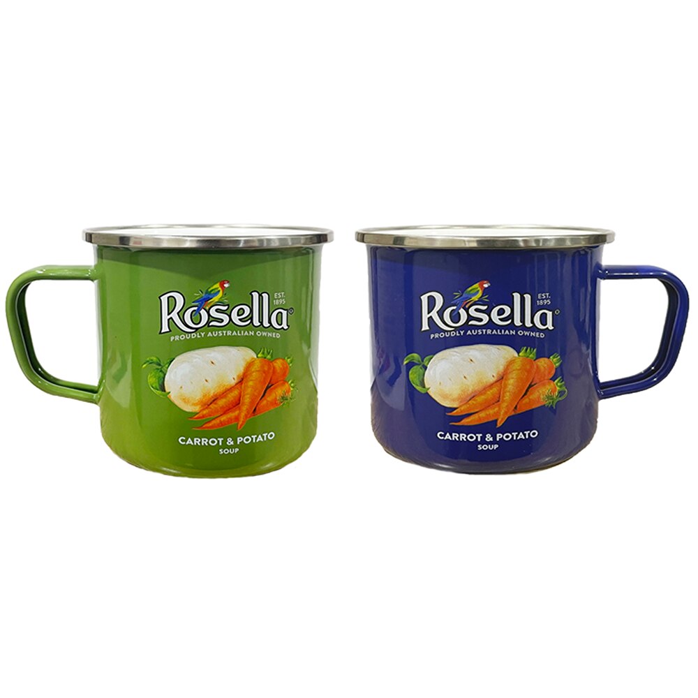 Rosella Enamel Soup Mug Set of 2 750ml - Green & Blue
