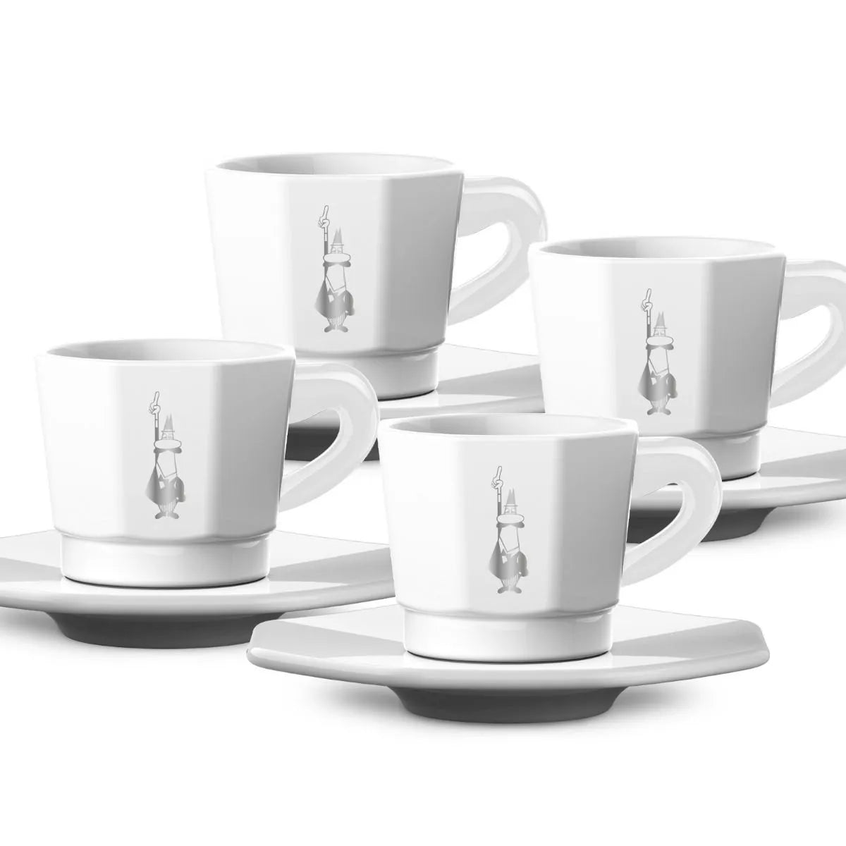 Bialetti 8 Face Cups White 75ml – Set of 4 Porcelain Espresso Cups